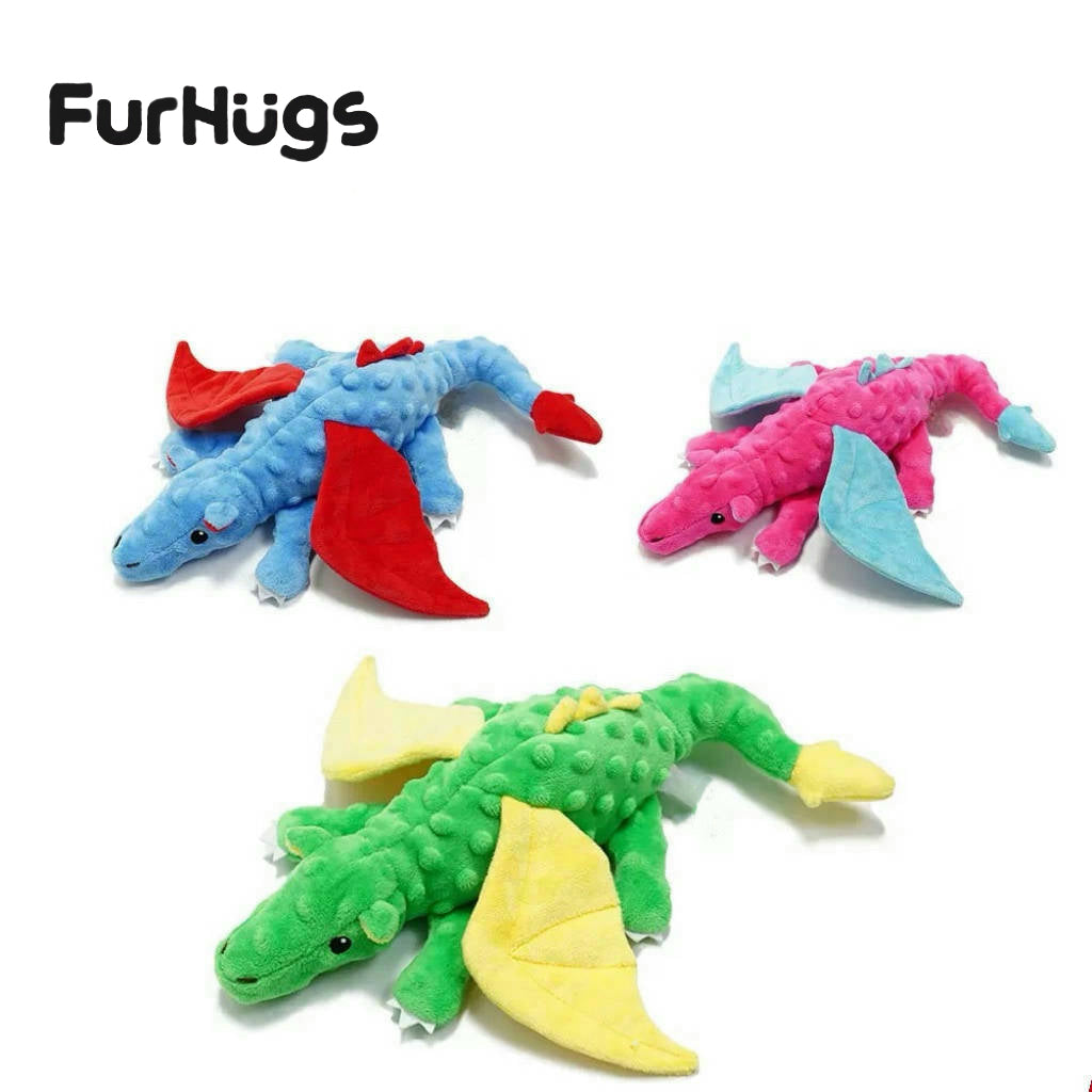 FurHugs Squeaky Dragon Plush Dog Toy – Soft, Crinkly, and Colorful