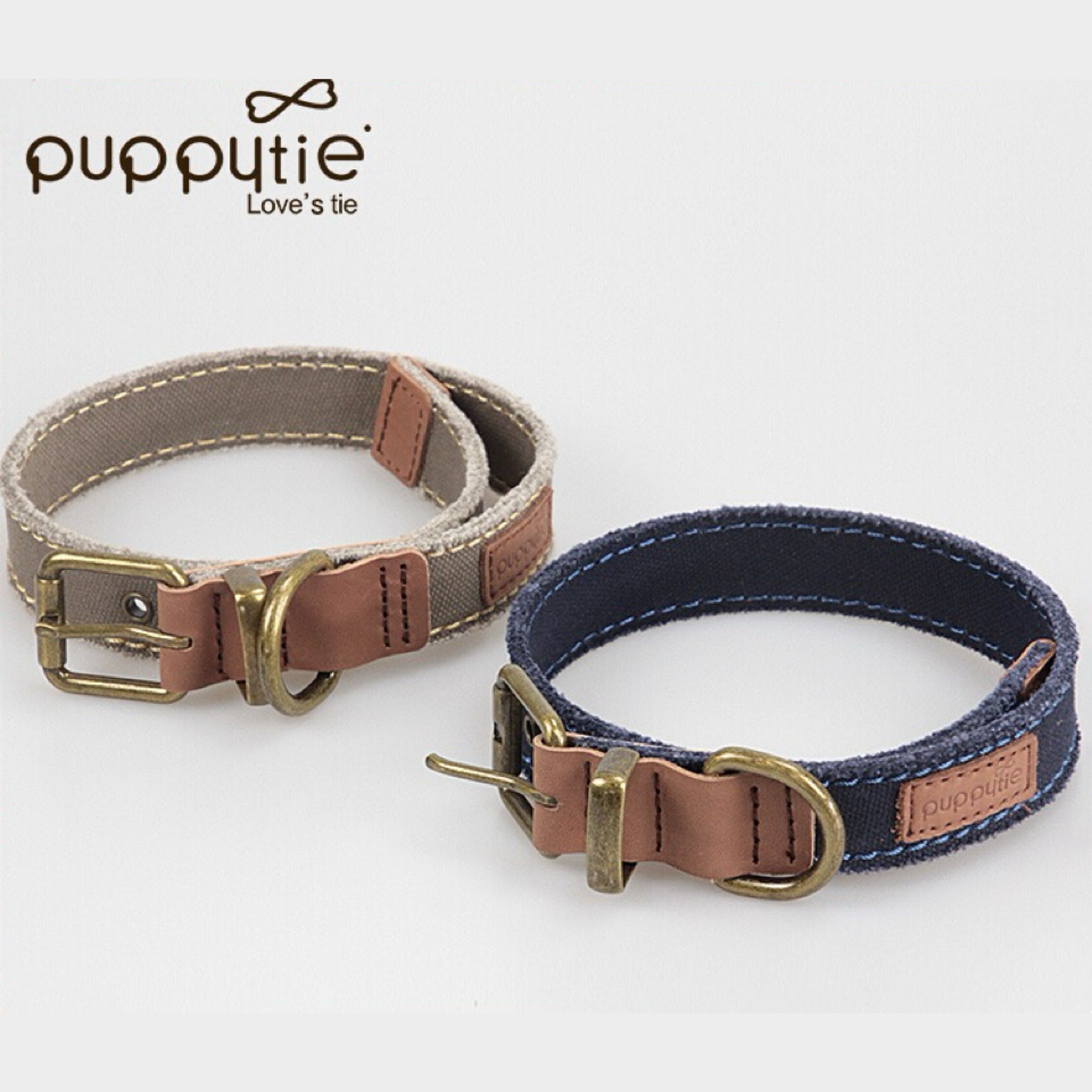 PUPPYTIE Vintage Canvas and Leather Pet Collar