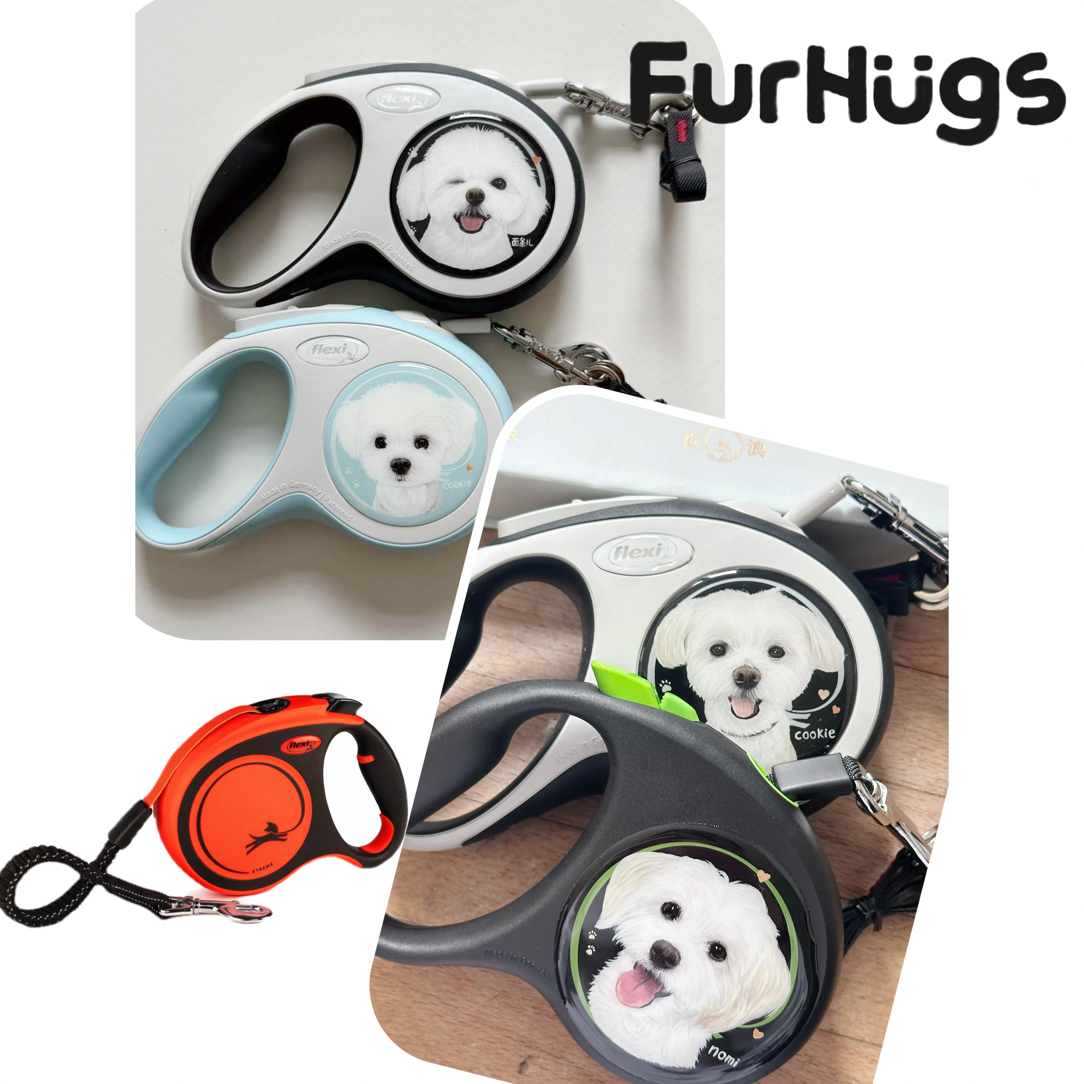 FurHugs Personalized Hand-Painted Flexi Dog Leash (Orange)