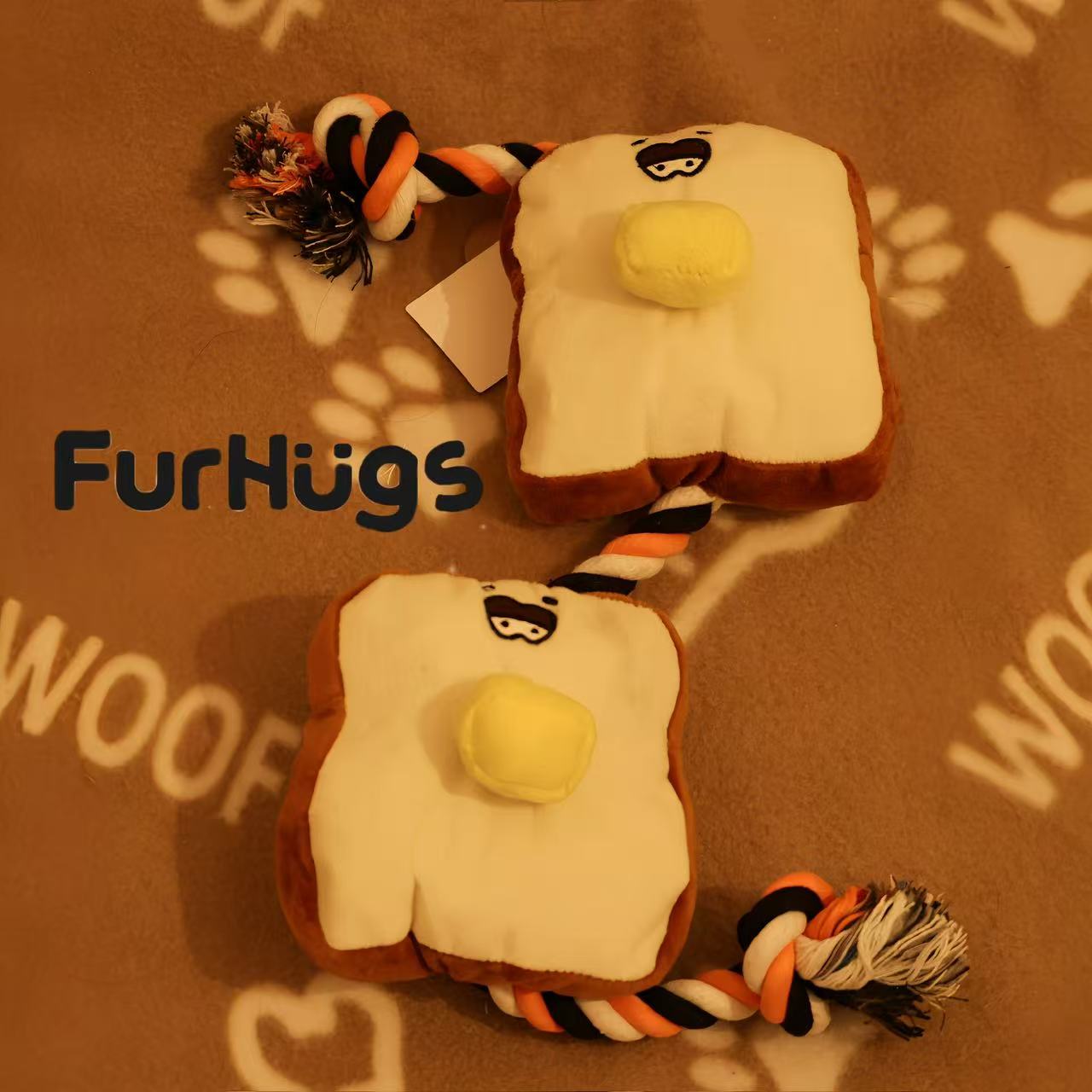 FurHugs Toast & Butter Plush Rope Toy – Soft, Squeaky, and Fun to Tug