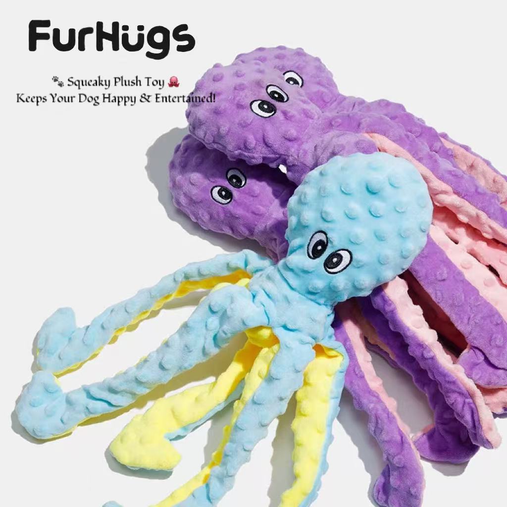 FurHugs Squeaky Octopus Plush Dog Toy