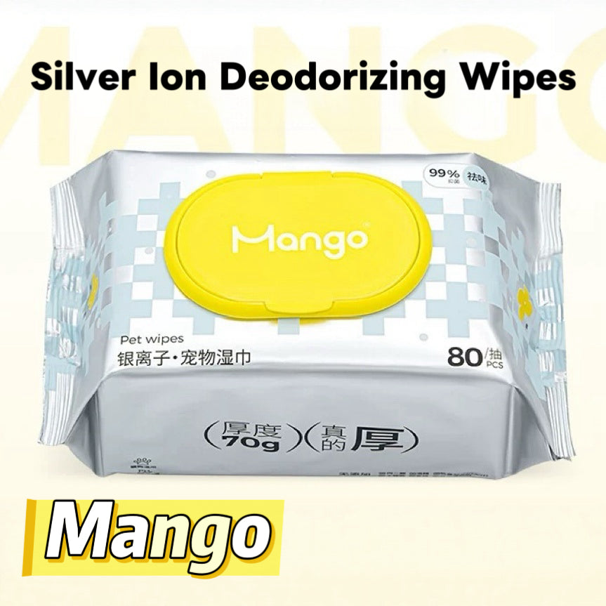 Mango Silver Ion Pet Wipes – Antibacterial & Deodorizing Care for Cats and Dogs