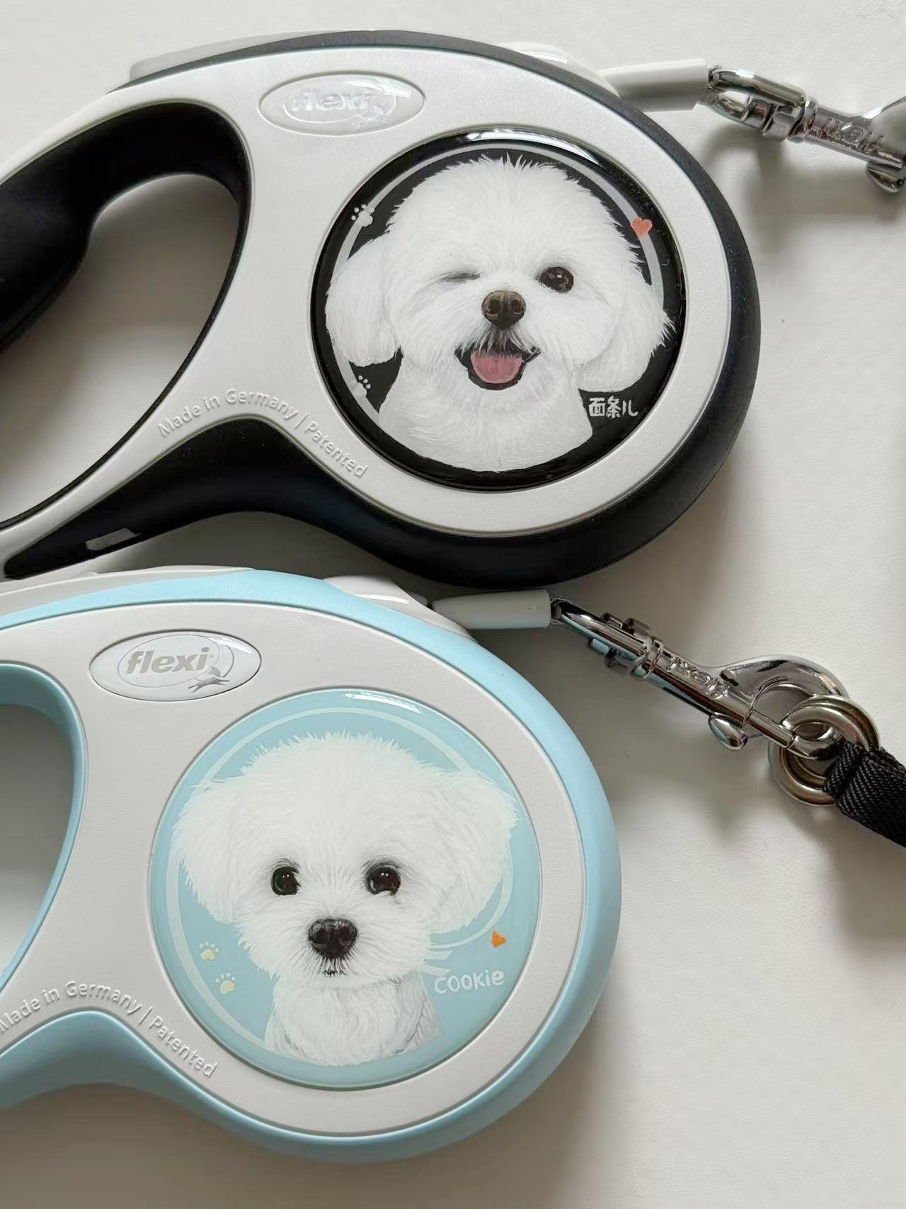 Furhugs Personalized Hand-Painted Flexi Dog Leash (Black)