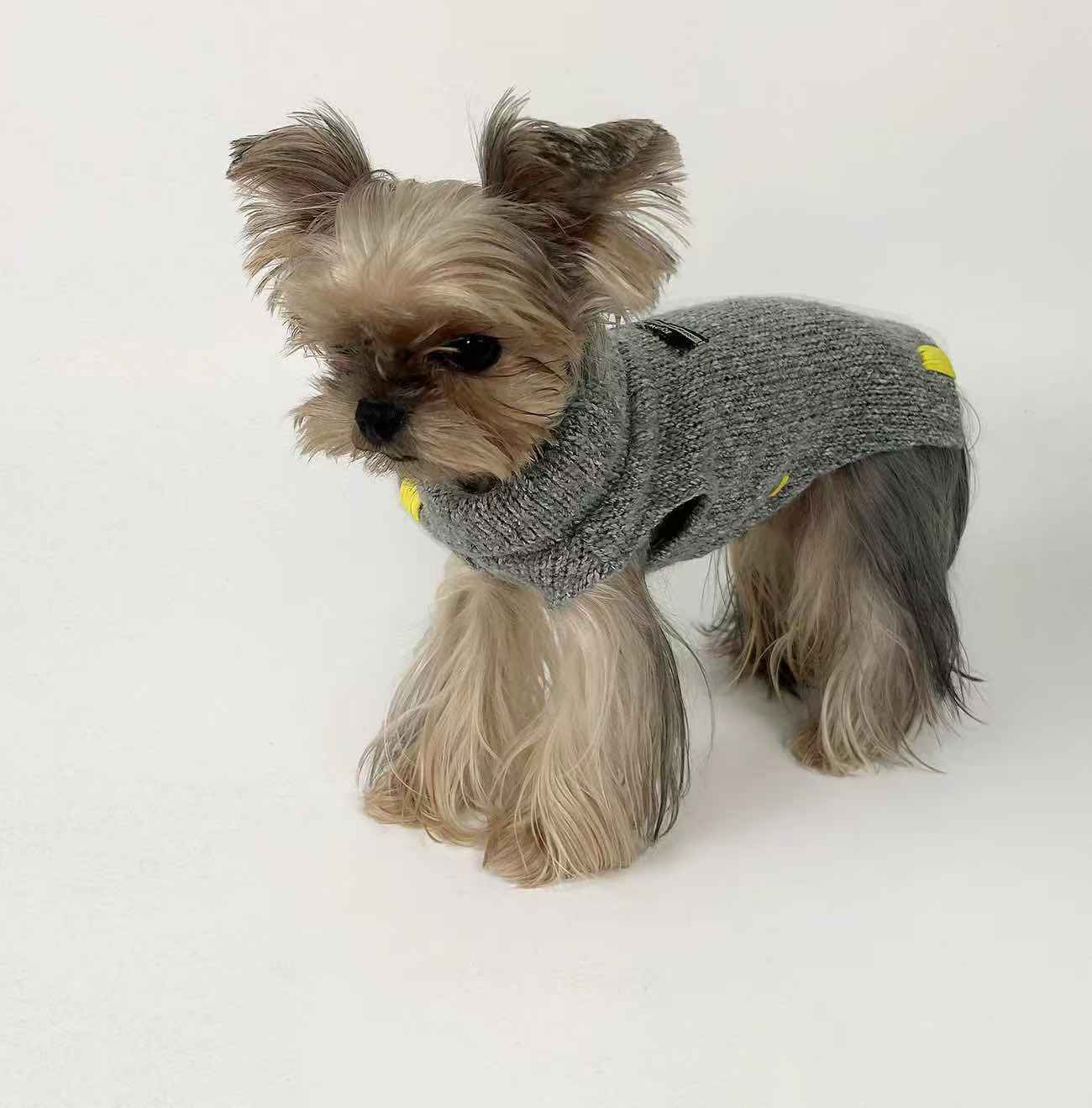Fog Blue Knitted Sweater with Folded Collar