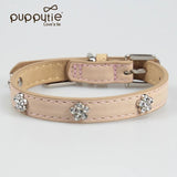 PUPPYTIE Luxury Leather Pet Collar with Crystal Floral Charms