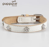 PUPPYTIE Luxury Leather Pet Collar with Crystal Floral Charms